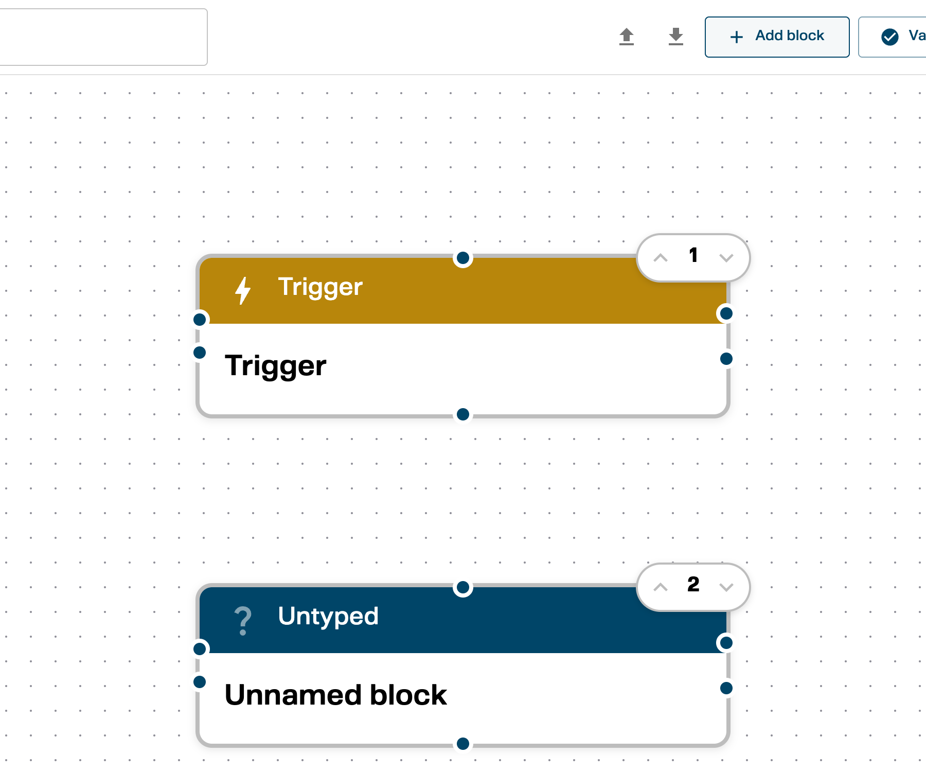 A new Untyped block appears after clicking Add block