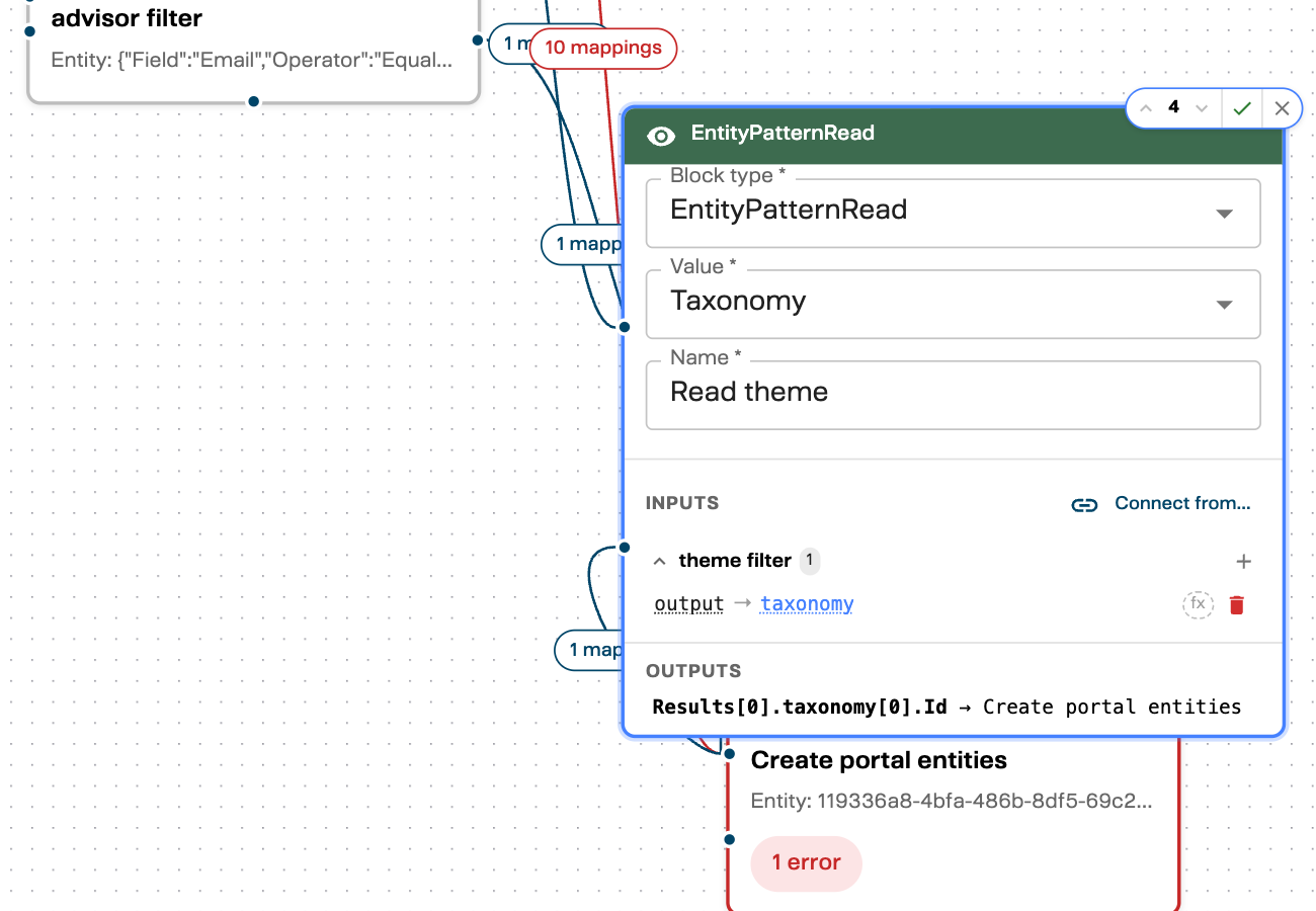 Block showing inputs with a mapping row