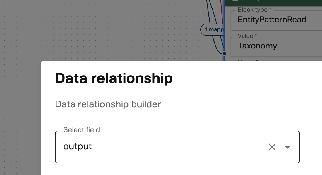 Relation Builder modal for selecting a field path