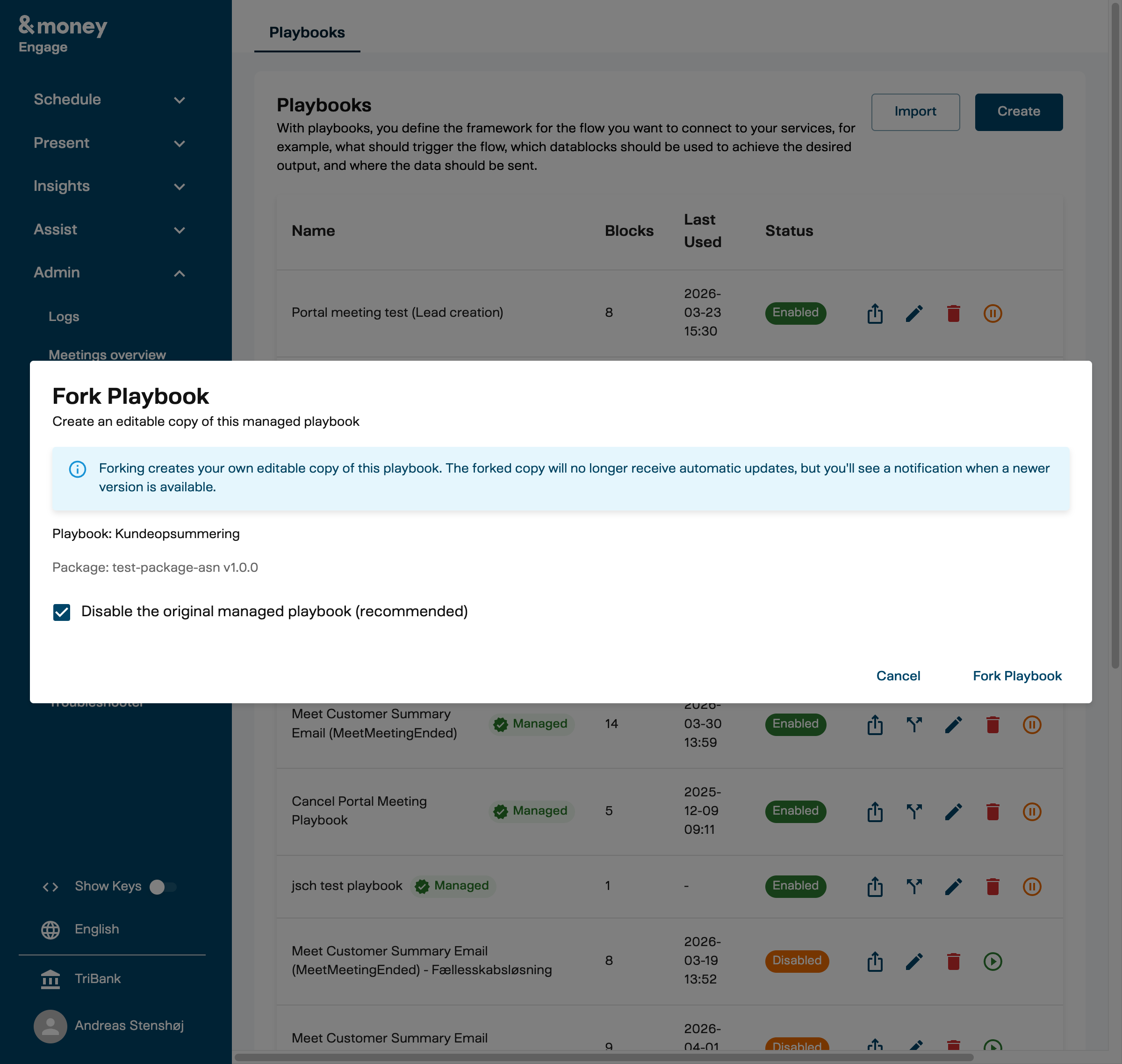 Fork Playbook dialog