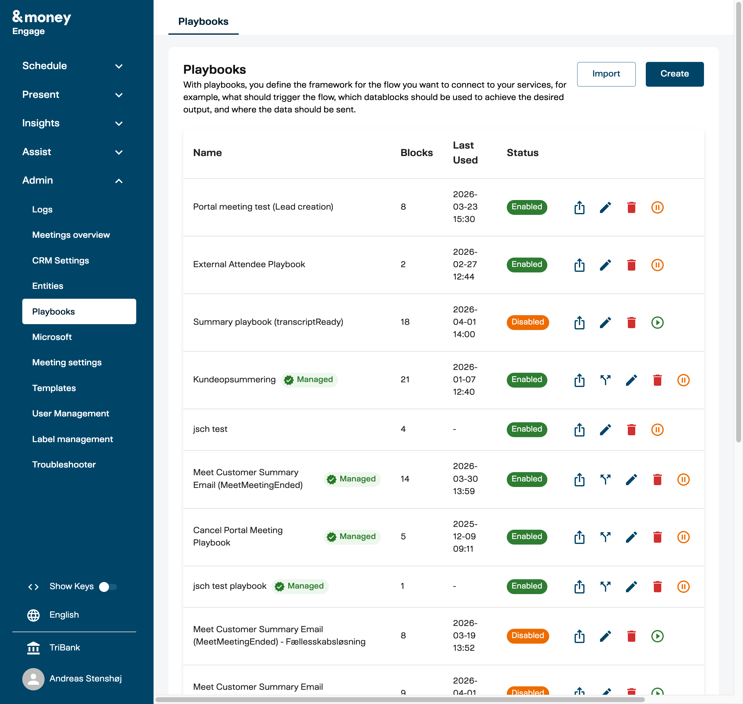 Playbook list with Managed badges