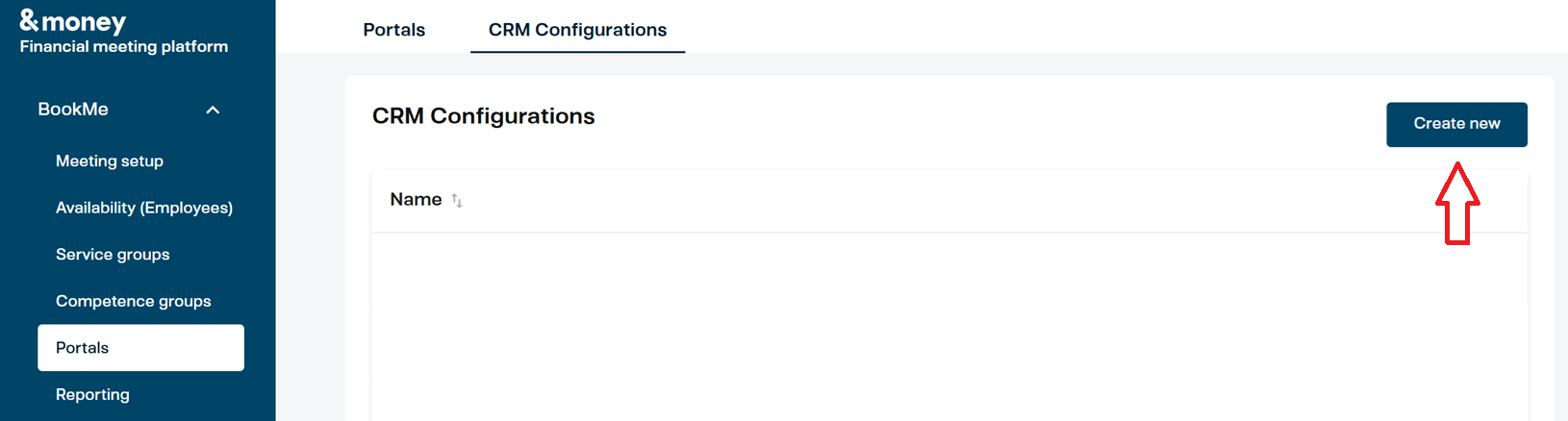 Create new portal configuration button