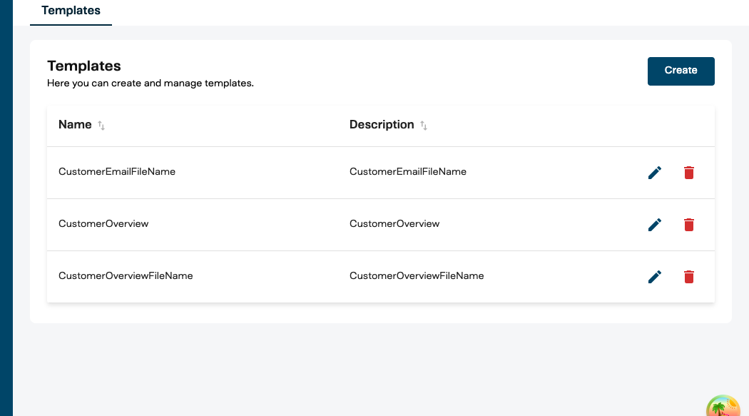 Templates list showing configured templates