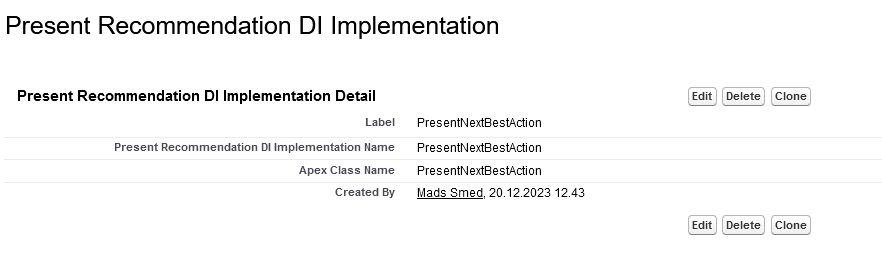 Present Recommendation Metadata DI